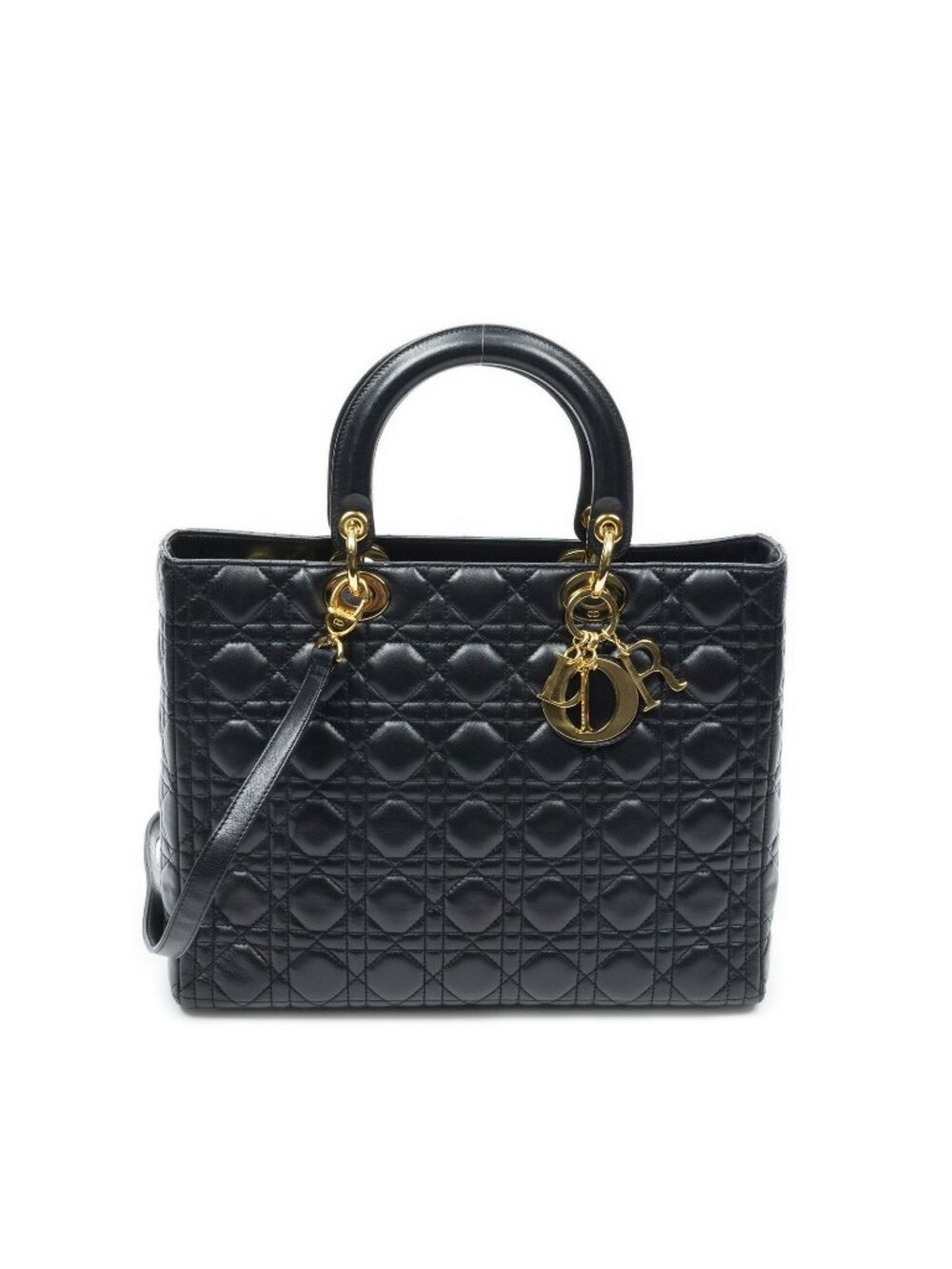 Dior Large Lady Dior Zip Black Cannage Lambskin Leather Handbag